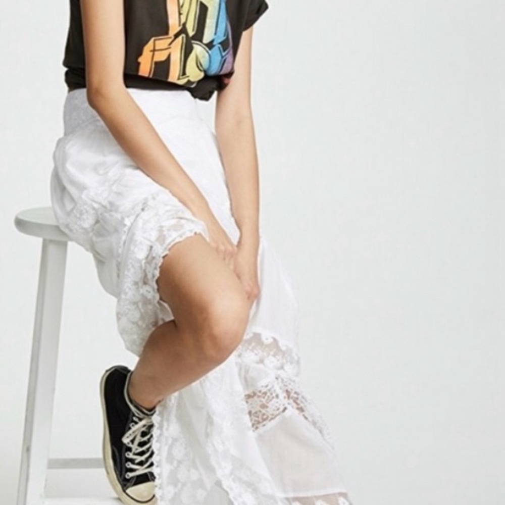 FREE PEOPLE white Piece Of My Heart Cotton Lace-Stripe Maxi SKIRT Size Small NWT